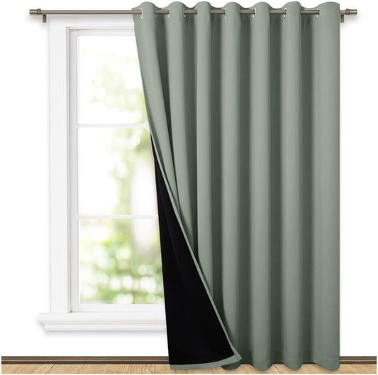 NICETOWN Greyish Green Full Shading Extra Wide Curtains for Patio
