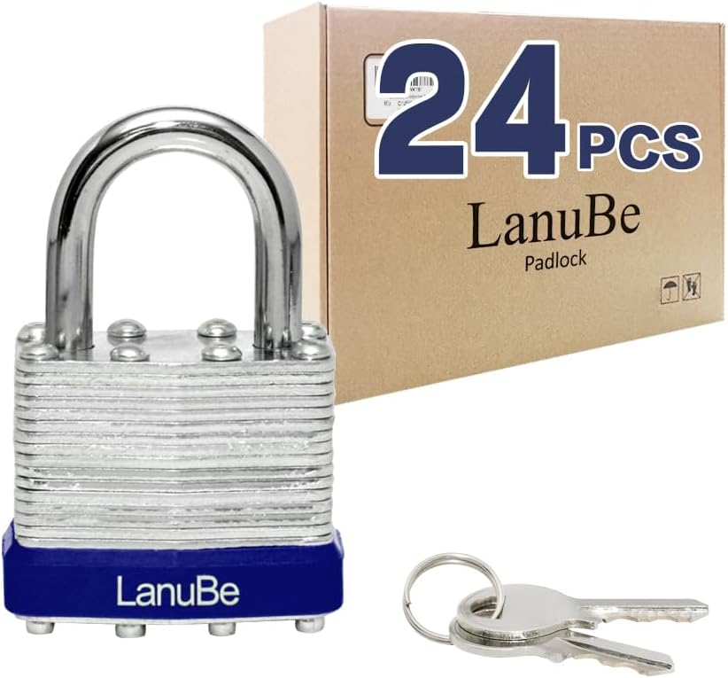 LanuBe Lock Laminated Keyed Padlock Set of 24 for Security