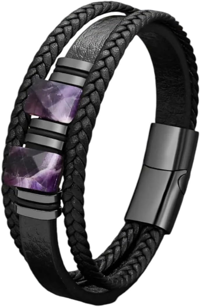 Men's Genuine Leather Bracelet with Natural Stone by mkat