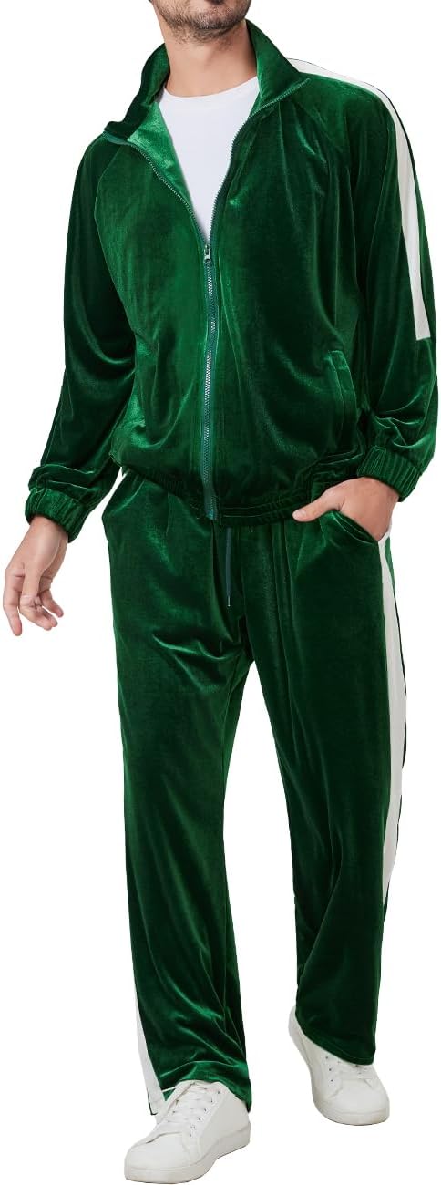 Mens Tracksuit 2 Piece Velour Sweatsuit for Casual Wear