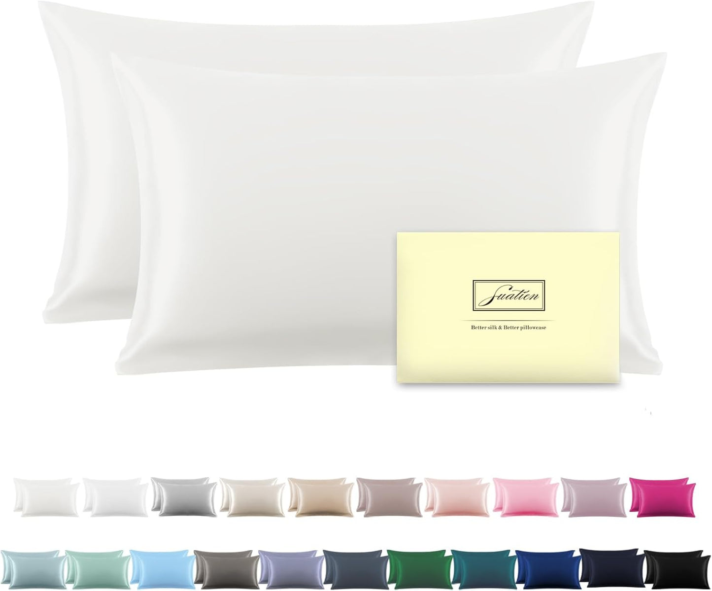 Silk Pillow Cases Set of 2 for King Size, Soft and Breathable