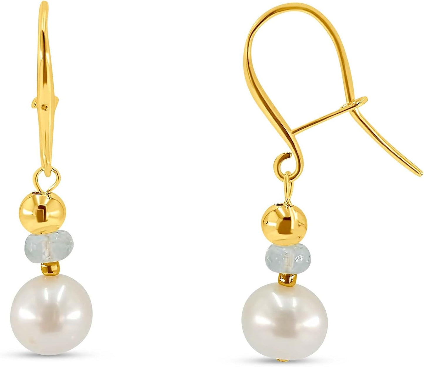 Real Stone and Freshwater Pearl Drop Earrings for Her Gift