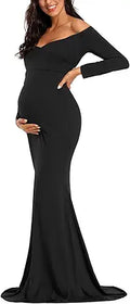 Ecavus Off Shoulder Maternity Dress Slim Cross-Front V Neck