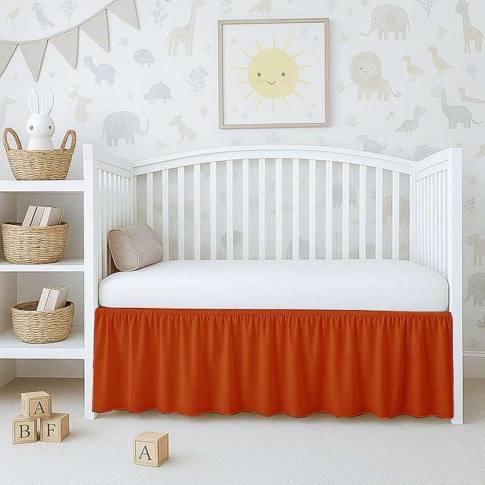 Dust Ruffle Crib Skirt in Burnt Orange for Mini Cribs