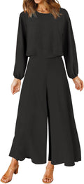 Women's Summer 2 Piece Outfits Polyester Set - Crop Top & Wide Leg