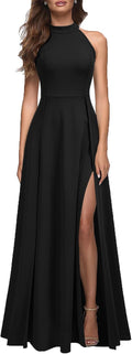 MUSHARE Women's Halter Neck Sexy Split Cocktail Maxi Dress - Sleek