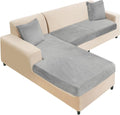 Light Grey L-Shape Sectional Couch Cover 3 Pieces - Velvet Stretch