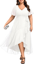 Womens Plus Size Long Chiffon High Low Split Ruffle Evening Dress come