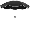 Sun-Ray 9ft Patio Umbrella with Black Canopy and White Fringe