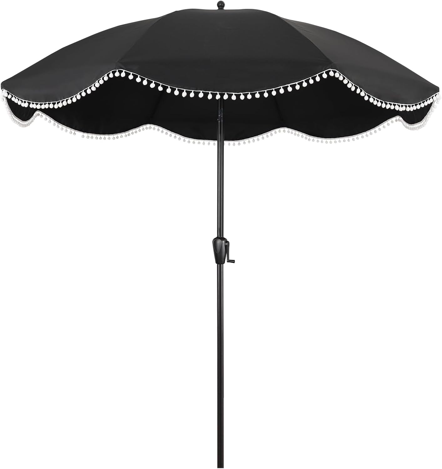 Sun-Ray 9ft Patio Umbrella with Black Canopy and White Fringe