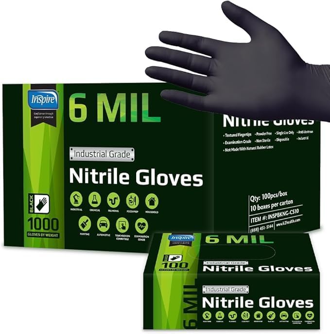 Inspire Heavy Duty Black Nitrile Gloves for Medical and Industrial Use