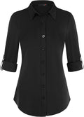 DJT Womens Soft Knitted Button Down Shirt - Stretchy Roll Up Long