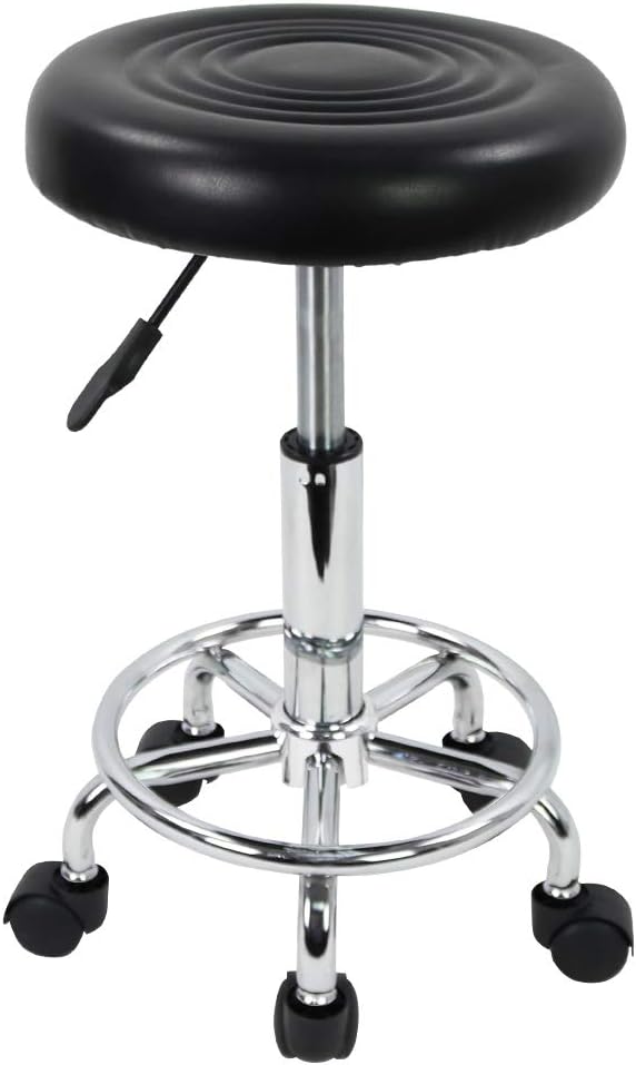 KKTONER PU Leather Modern Round Rolling Stool with Footrest