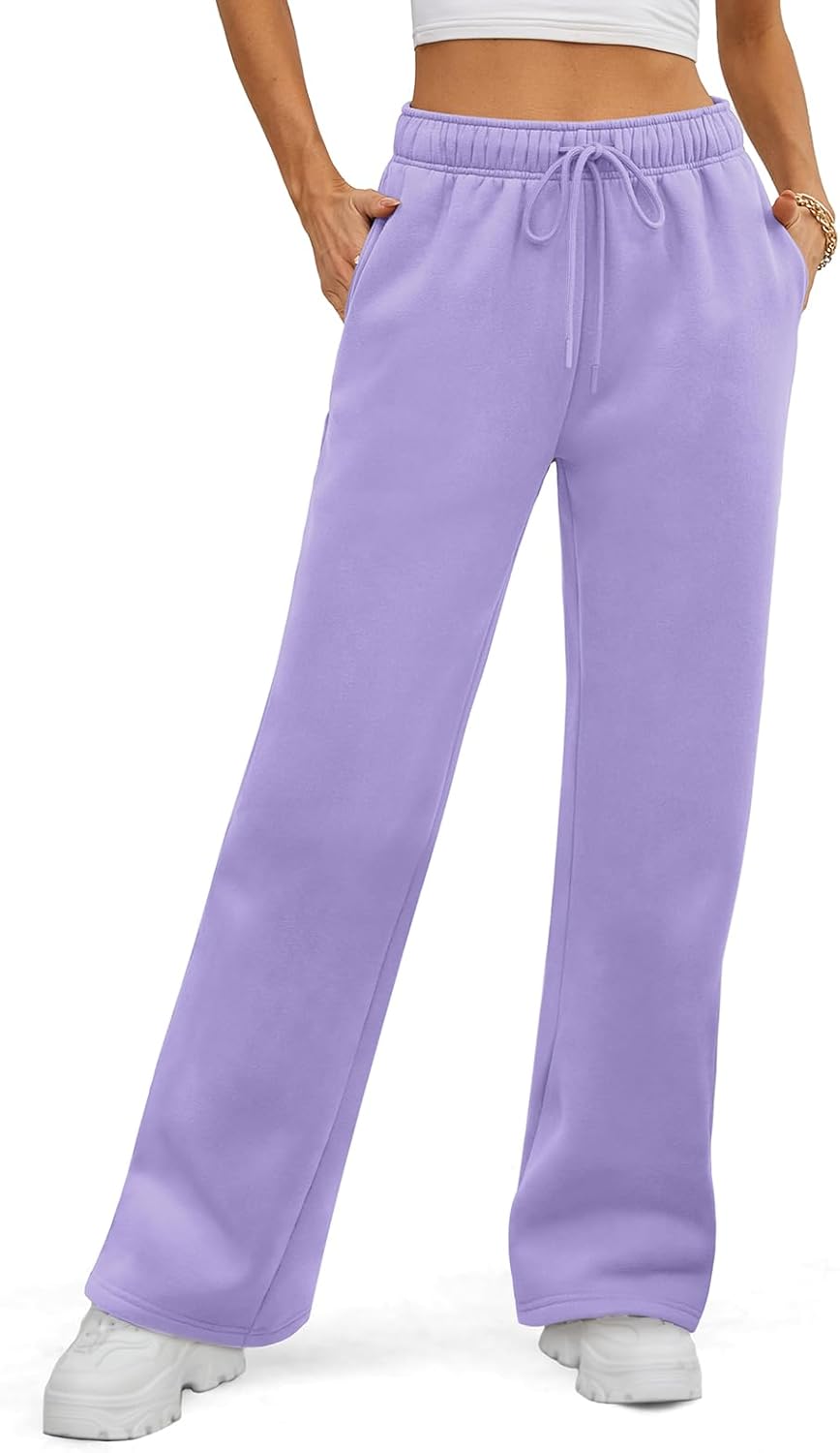 ATHMILE Womens Fleece Lined Wide Leg Sweatpants for Fall Style