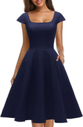 Women's Cocktail Party Dress with Cap Sleeves and Pockets - Retro