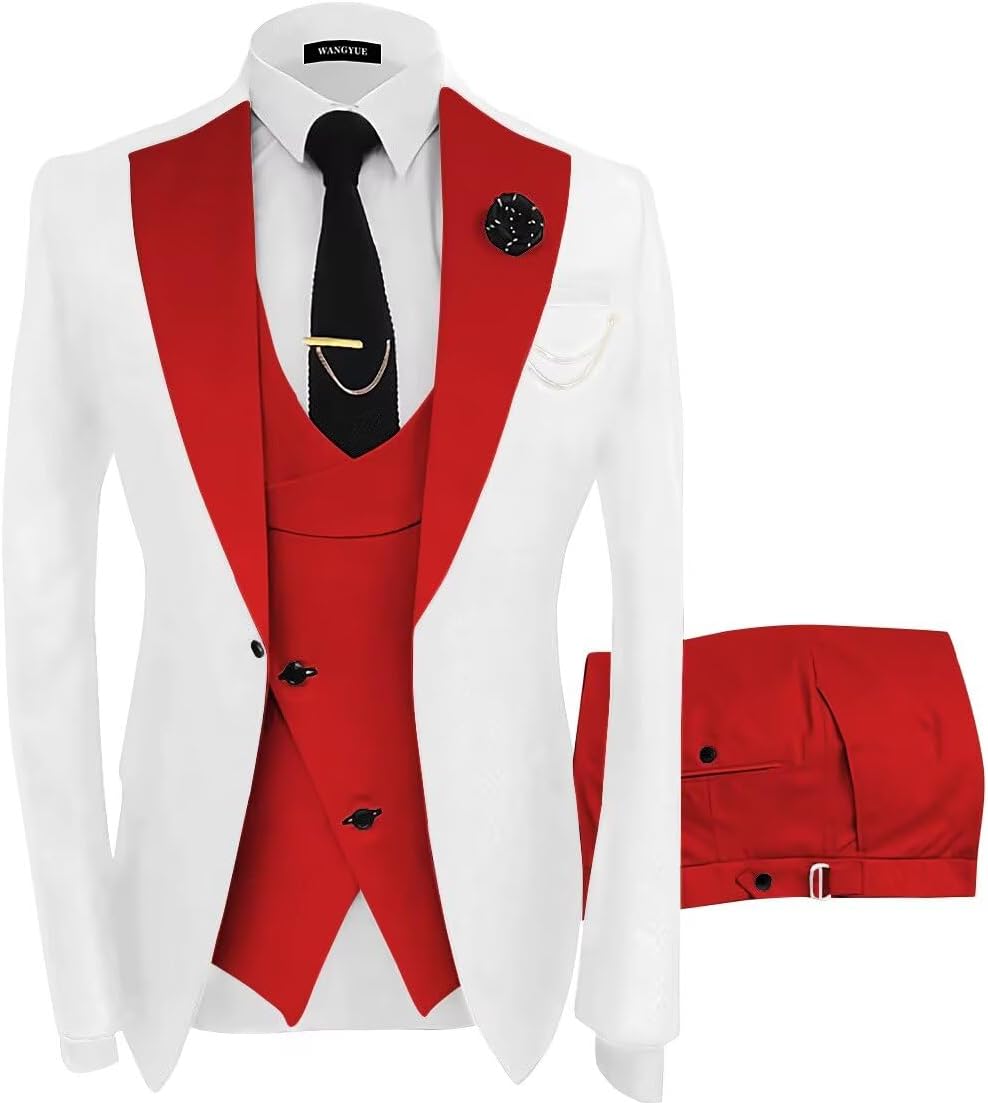 Wangyue Mens Slim Fit 3 Piece Suit for Weddings and Prom Events