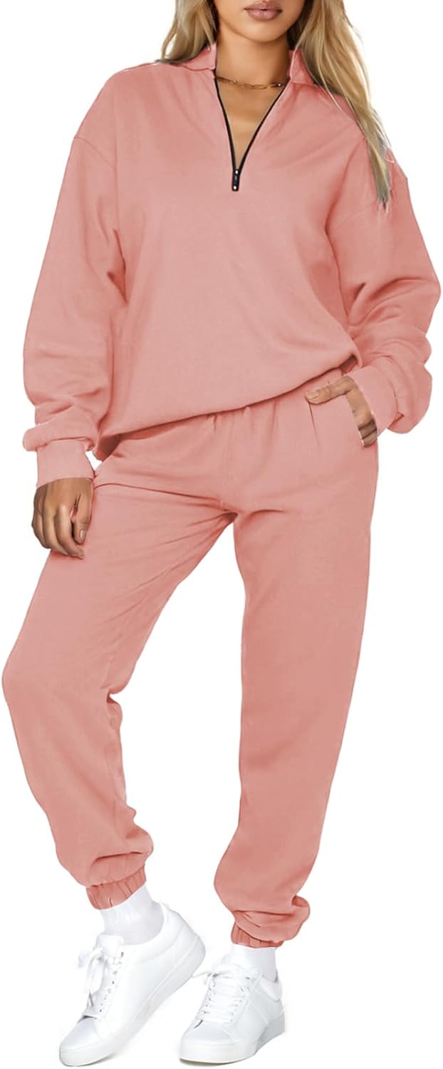 Stylish Oversized Half Zip Pullover Jogger Pants Set for Women
