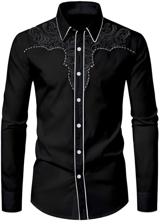 KISSQIQI Mens Western Cowboy Shirt Casual Button Down Style