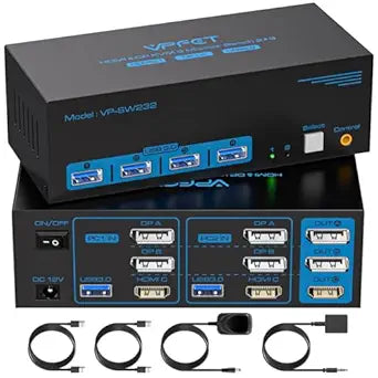 8K@60Hz HDMI Displayport KVM Switch for 3 Monitors & 2 PCs
