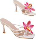 Open Toe Floral Kitten Heels for Women Leather Mid Heels - Summer