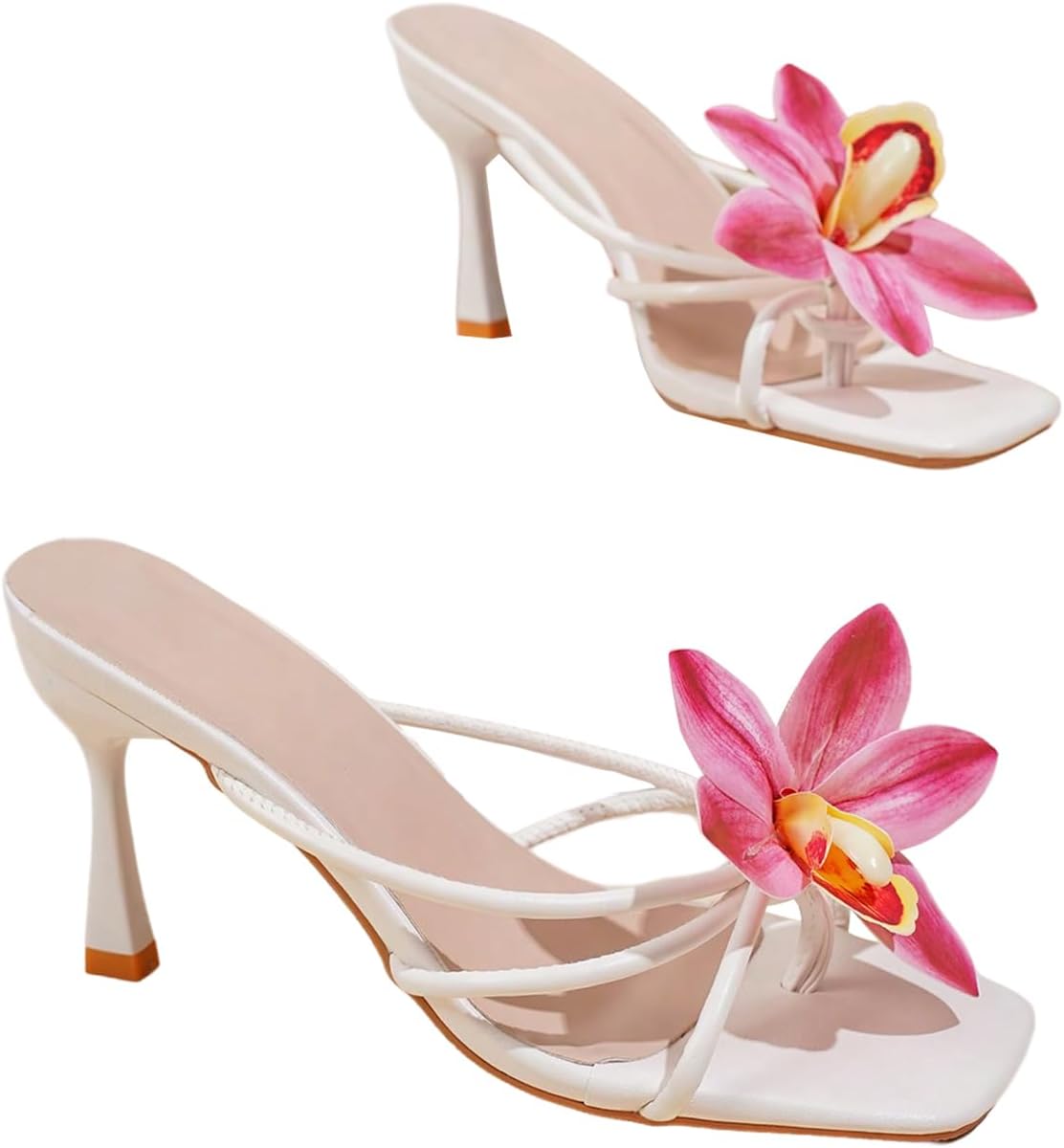 Open Toe Floral Kitten Heels for Women - Summer Beach Sandals