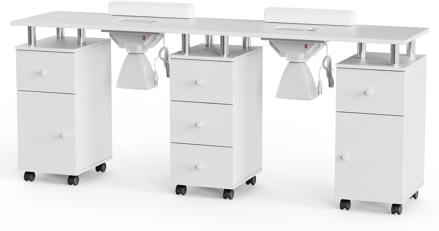OmySalon Double Manicure Table with Dust Collector for Nail Techs