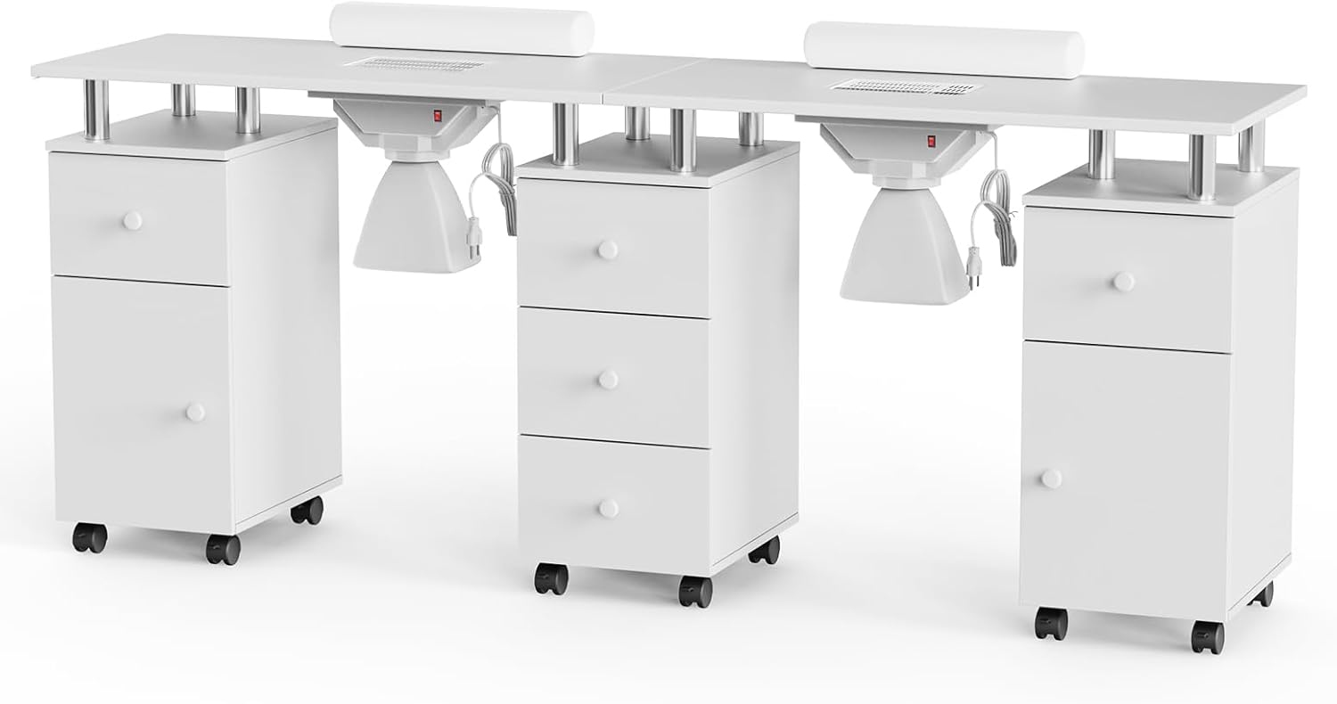 OmySalon Double Manicure Table with Dust Collector for Nail Techs