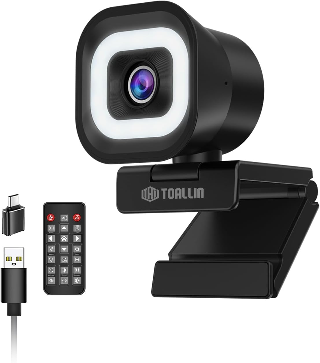 TOALLIN 4K Webcam with Ring Light for Streaming and Meetings