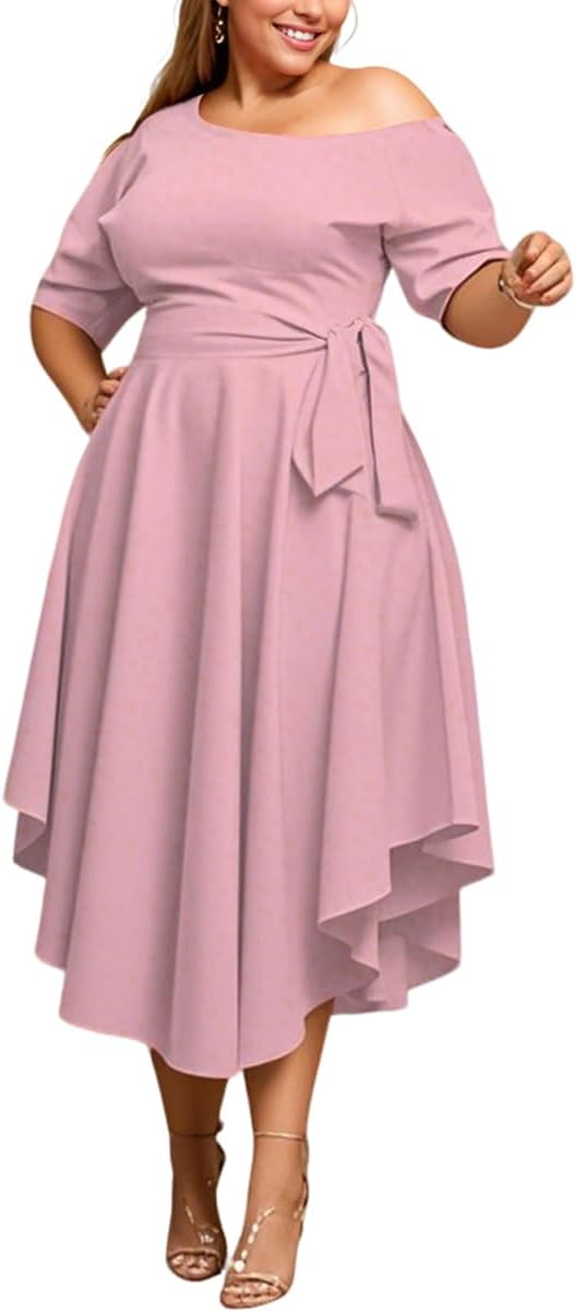 Plus Size Women Wedding Guest Dress Off Shoulder Midi Style