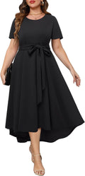 Women's Plus Size High Low Dress with Pockets - Semi Formal Fit