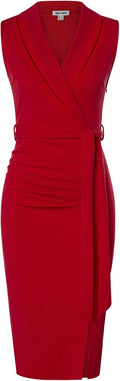 Wrap Bodycon Office Midi Dress with Belt - Flattering Workwear