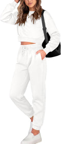 Women 2 Piece Sweat Set Crop Top and Drawstring Joggers - Casual Fit