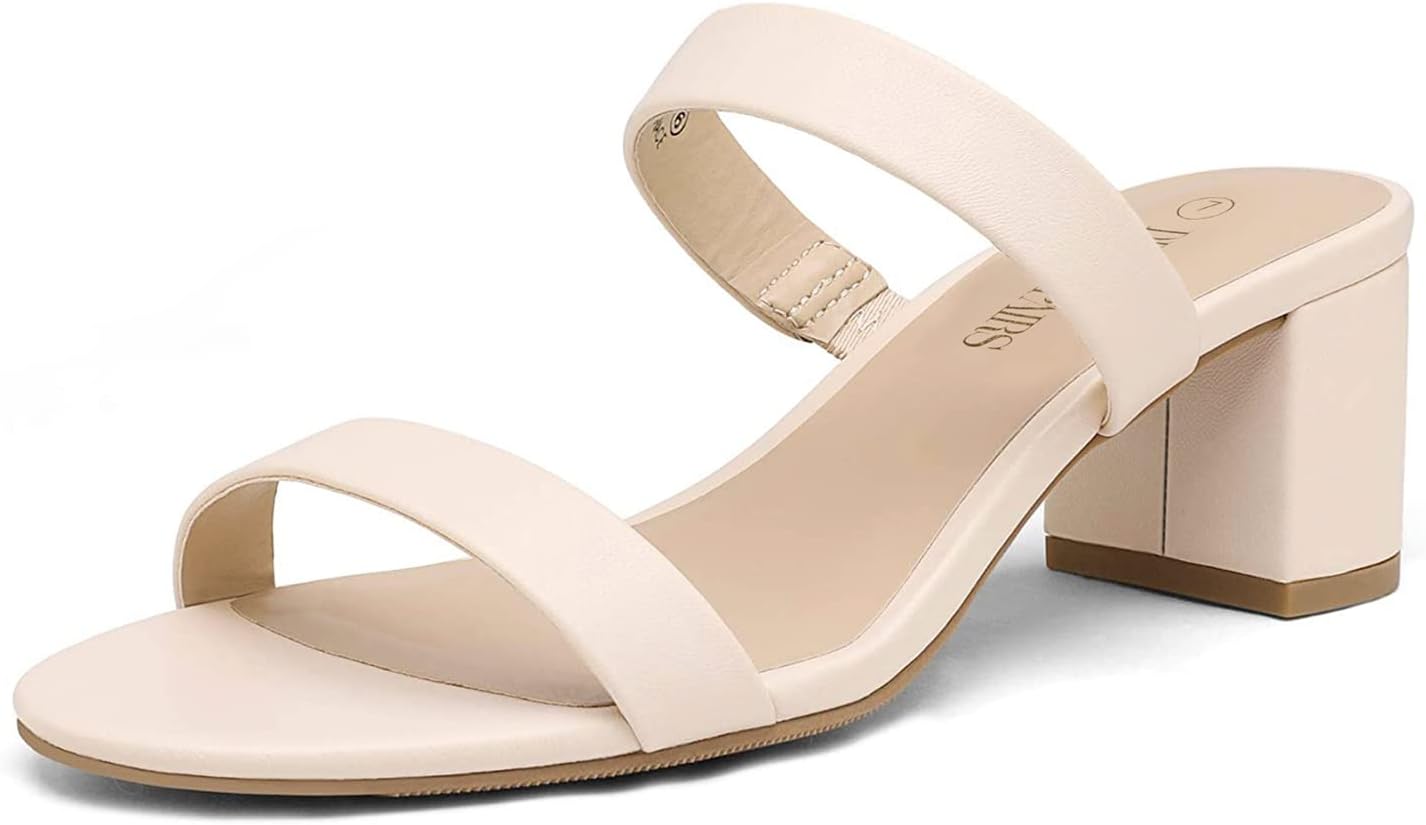 DREAM PAIRS Women's Two Strap Open Toe Chunky Heels Sandals