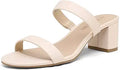 Two Strap Open Toe Low Block Heels for Women - 2.25in Comfort