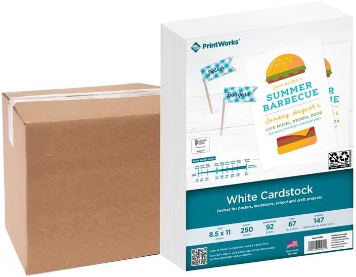 PrintWorks White Cardstock 8.5in x 11in for Craft and Office
