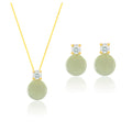 Natural Hetian Jade & Zircon Necklace Set for Women - Elegant Green