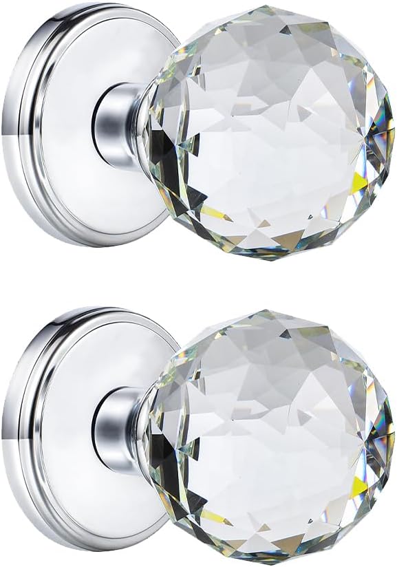 Crystal Glass Dummy Door Knobs for Hall Closet - Polished Chrome