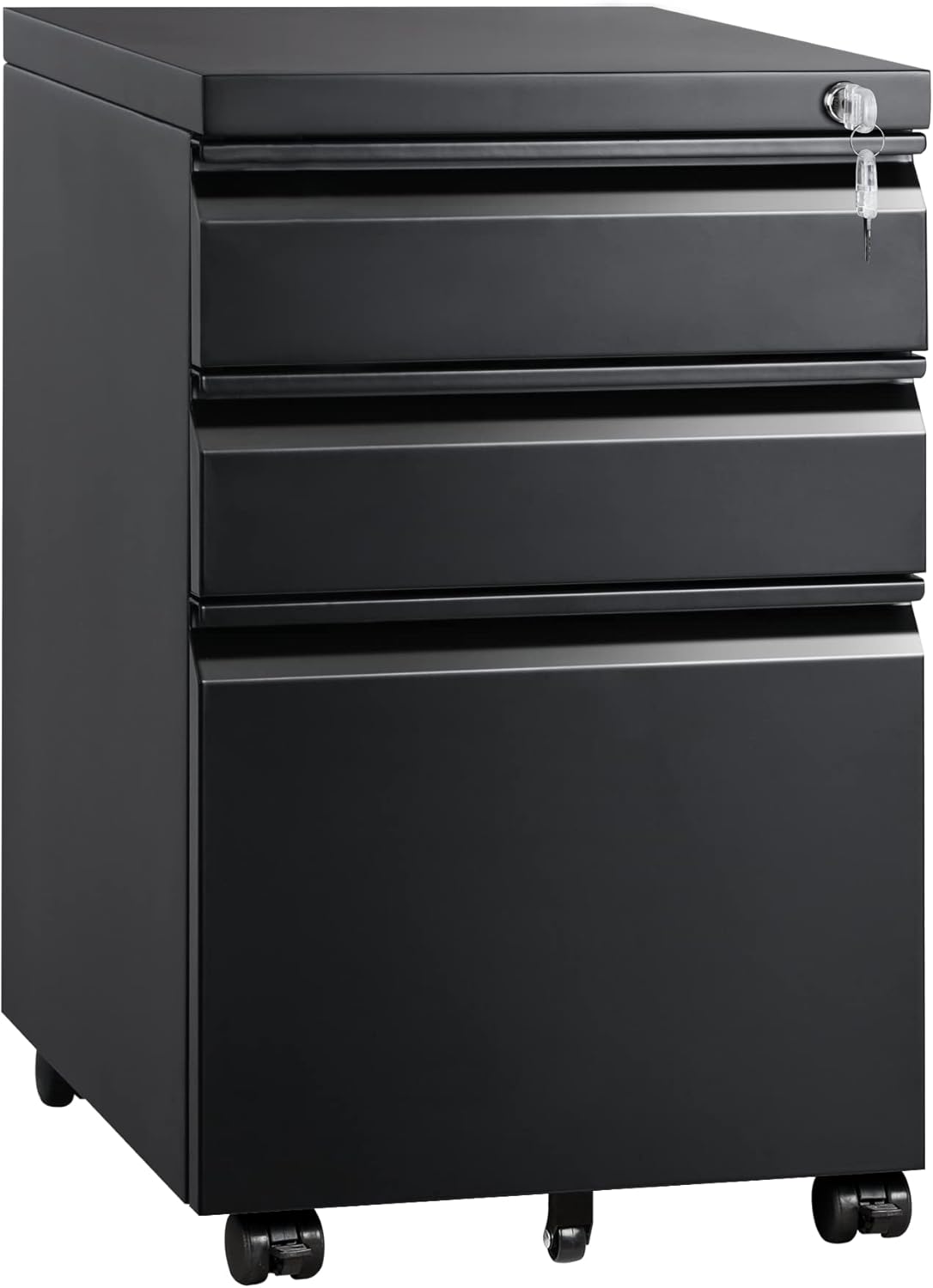 DEVAISE 3 Drawer Mobile File Cabinet with Lock for Home Office - Fully Assembled in Black