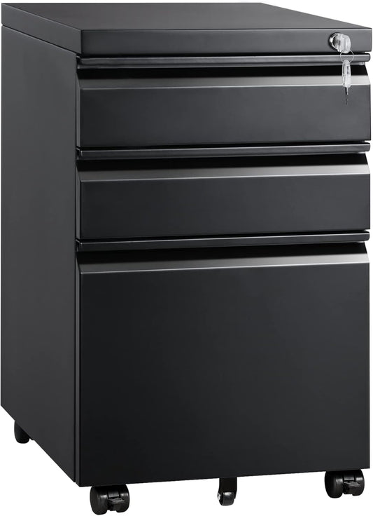 DEVAISE 3 Drawer Mobile File Cabinet with Lock for Home Office - Fully Assembled in Black