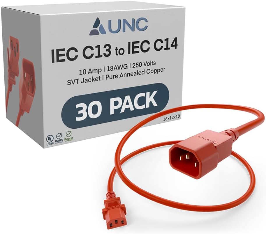 30 Pack 12ft PDU Power Cable C13 to C14 for Reliable Connectivity