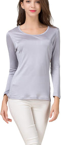 METWAY Women's Mulberry Silk T-Shirt Long Sleeve - Soft Breathable Tee