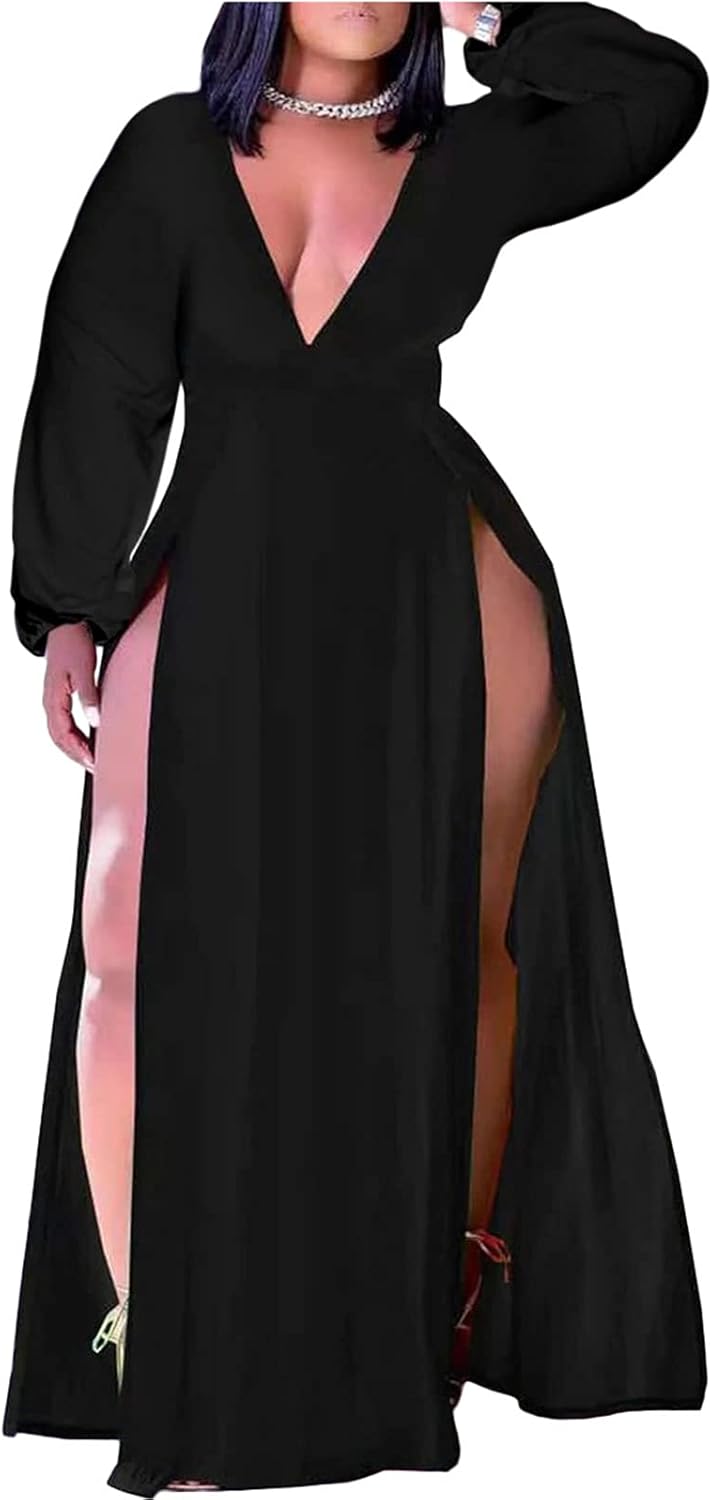 Plus Size Sleeveless Deep V Neck Maxi Wrap Dress for Women