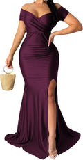 Off Shoulder High Split Maxi Dress - Elegant Formal Party Gown