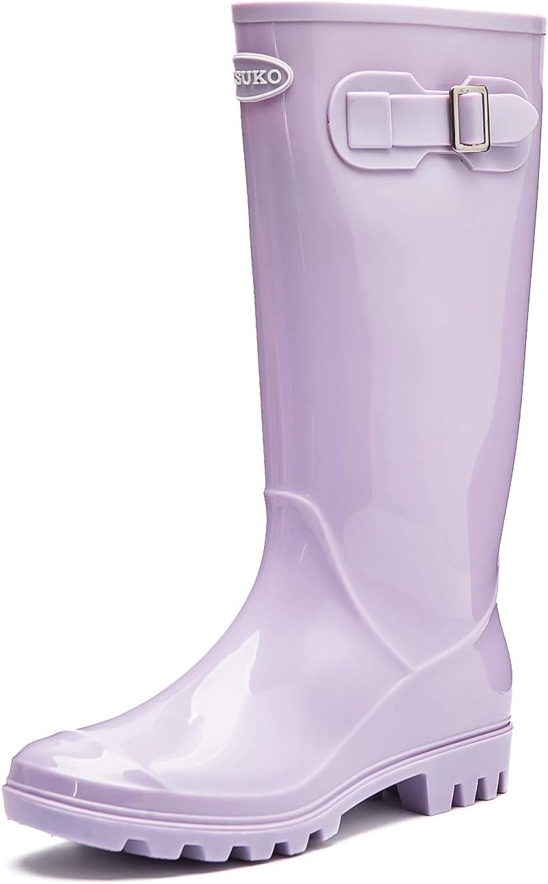 DKSUKO Women's Tall Rain Boots - Waterproof Garden Rubber Boots