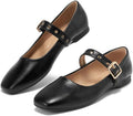 Black Mary Jane Shoes for Women Ballet Flats with Square Toe
