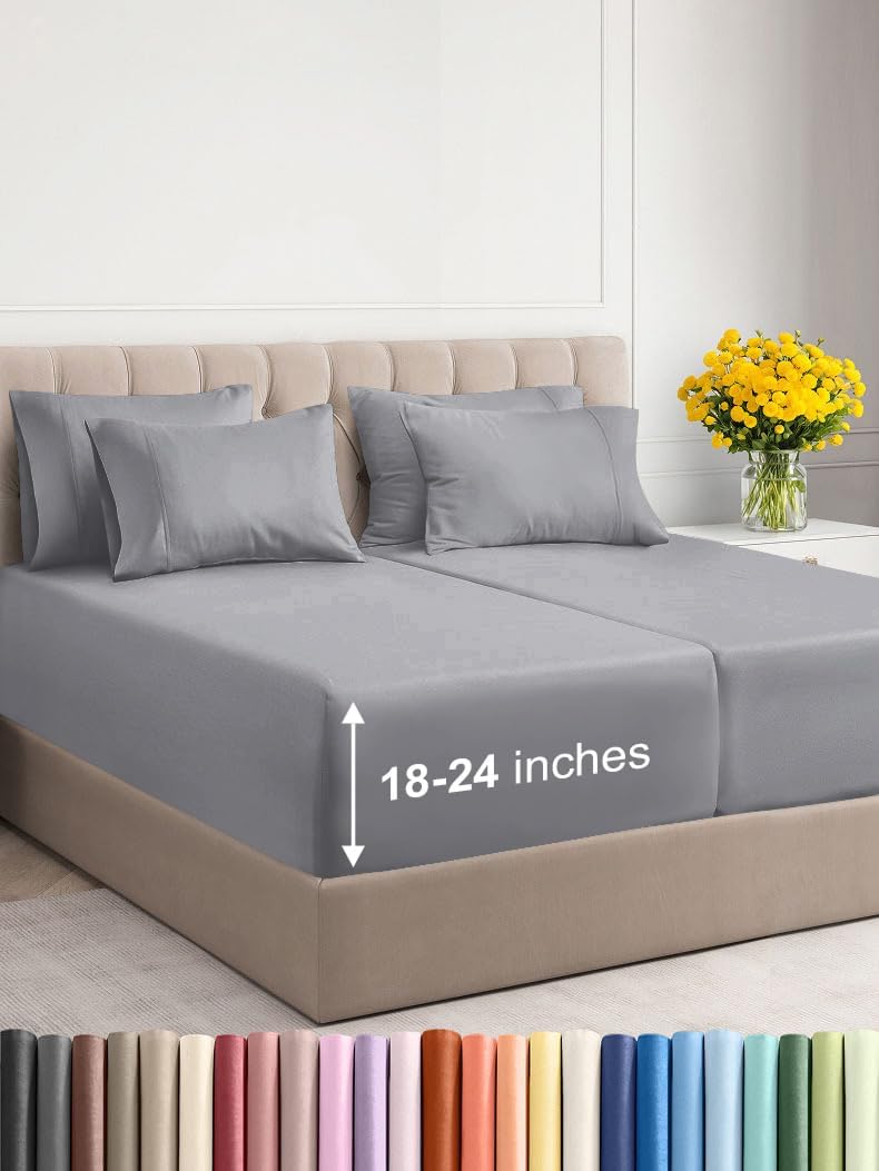 Extra Deep Split King Sheet Set - 7 Piece Breathable & Cooling