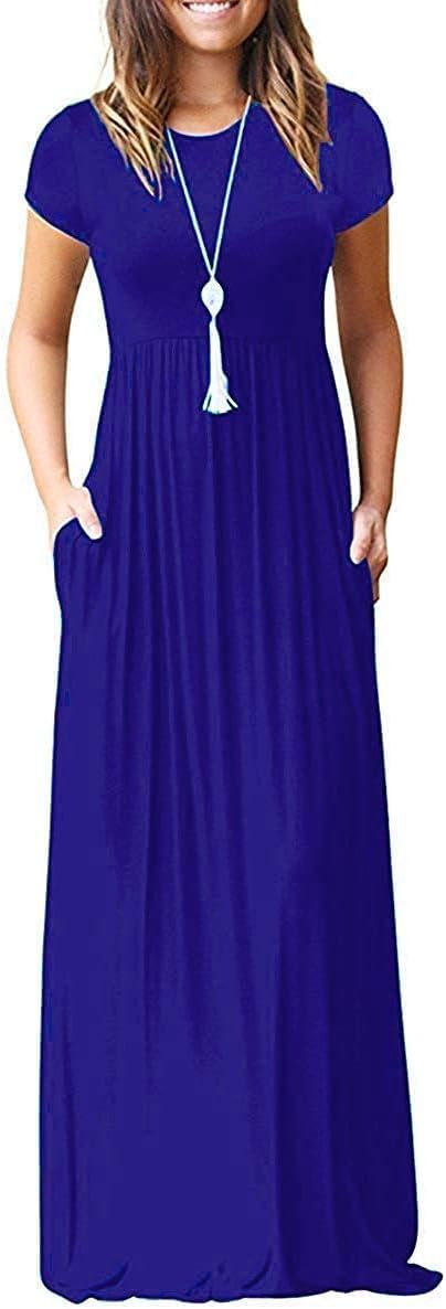 EUOVMY Women's Short Sleeve Maxi Dress with Pockets for Summer