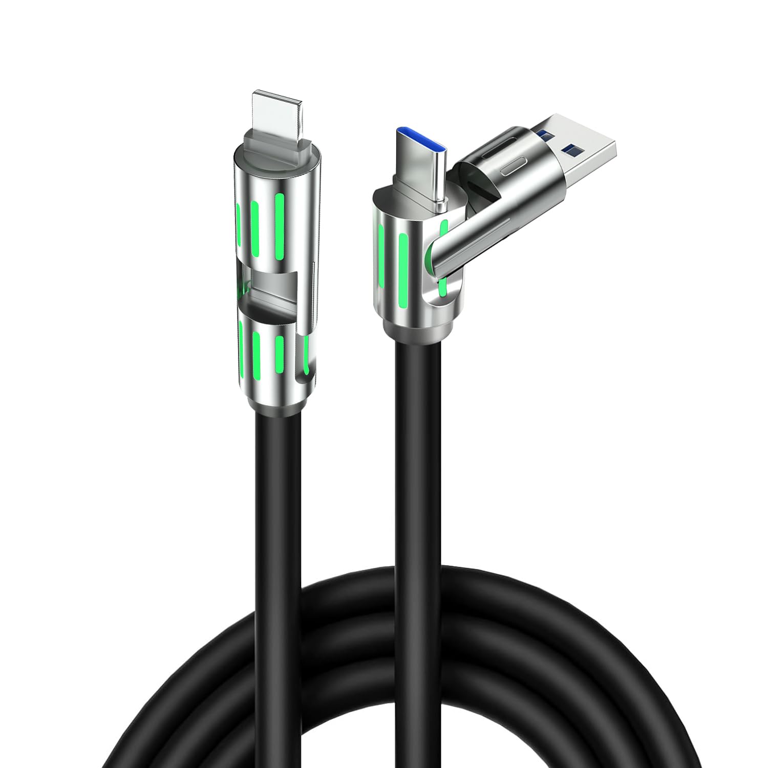Fast Charge 4-in-1 USB C Cable, PD 5A, Breathing Light, 4FT Gray