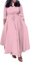 Plus Size Maxi Wrap V Neck Dress - Flattering Belted Swing Dress