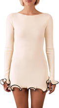 Women Elegant Ruffle Hem Knit Mini Dress - Slim Fit Fall Bodycon